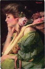 A Painting of A Beautiful Woman Wearing A Green Dress, Reverie Postcard picture