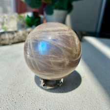 76mm Natural Gray Flashy moonstone sphere quartz Crystal ball Healing 615g 2th picture