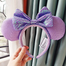 Disney Parks Minnie Iridescent Purple Lavender Sequin Spring Headband Ears picture