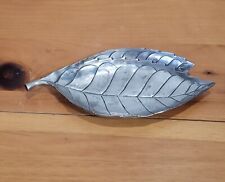 VTG MCM Silver Plated Pewter Leaf Dish Retro Metal Art Catchall Unique Coin Dish picture