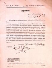 GE General Electric Co. Employment Patent Contract 1923 Switchboard Engineering picture