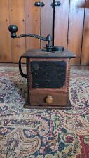 Antique Early Country Primitive Wood Coffee Grinder Original Label 10.5