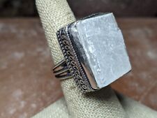 Selenite gemstone Calm Emotions Clear Confusion Rid Doubt Wicca Amulet Ring Sz 7 picture