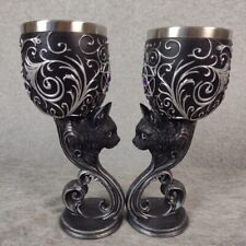 Nemesis Now Goblets Love Hex Twin Cats Set of 2 Heart Famililars 7.25 inch Tall picture