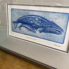 Artist Proof Gray Whale with Calf Etching A. Freeman 17.5” X 13.5” Blue Ocean AP picture