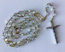 Vintage Aurora Borealis Faceted Crystal Glass Rosary Italy picture
