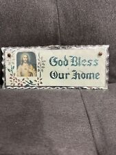 Vintage Scalloped edge glass Jesus Sign Plaque reverse foil, used picture