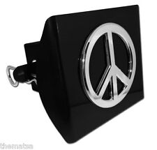 PEACE SIGN CHROME PLATED ON BLACK USA MADE PLASTIC TRAILER HITCH COVER  picture