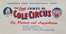 James M Cole Circus Big Museum & Hippodrome Vintage ENVELOPE  (Unused) New York picture