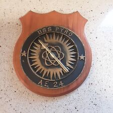 Vintage US NAVY USS Pyro AE-24 Heavy Brass Plaque Mounted on Wood picture