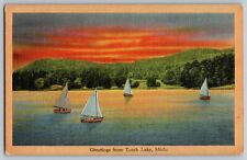 Suttons Bay, Michigan - Greetings - Sailing Into the Sunset - Vintage Postcard picture