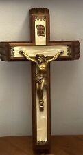 Vintage, 1950s Wooden/Brass Jesus on Cross/Crucifix INRI Jesus picture