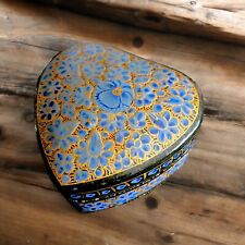 Vintage Blue Pansy  Heart Trinket Stash Box - Hand-Painted Paper Mache (India) picture