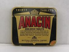 Vintage Anacin Aspirin Metal Tin Container Whitehall Pharmacal New York 30 Count picture