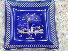 STADSHUSET STOCKHOLM VINTAGE ADVERTISING BLUE GLASS TRINKET CHANGE DISH ASHTRAY picture