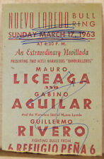 1963 USED Ticket Nuevo Laredo Bull Ring Liceaga Aguilar Rivero Fighting Bulls picture