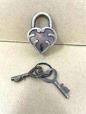 Padlock Small Victorian Heart Shaped Brass Lock, Antique Finish with 2 Keys picture