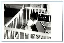 c1940's Cute Toddler Baby Playing Box In Her Crib Vintage RPPC Photo Postcard picture