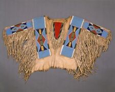 Old Style Buckskin Nez Perce Beige Hide Beaded Fringe Powwow War Shirt L,XL,2XL picture