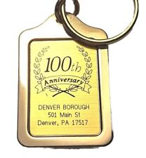 PA Keychain Denver Borough 100th Ann. Pennsylvania Advertising Gold Colo VTG K12 picture