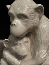 MCM Italian Ceramic Capuchin Momma Monkey W Baby Monkey White Glazed 10” picture