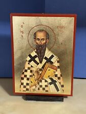 SAINT GREGORY OF NYSSA - Greek Russian WOODEN ICON FLAT, WITH GOLD LEAF 5x7 inch picture
