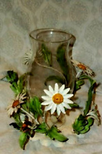 ITALIAN TOLE DAISY BEE CANDLE HOLDER HURRICANE HP ORIGINAL VINTAGE ITALY picture