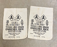 (2) AA BRAND TEXAS LONG GRAIN ENRICHED RICE CLOTH SACKS BAGS COMET RICE MILLS picture