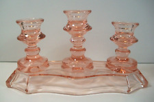 Vintage ~ Pink Depression Glass ~ Triple Candlestick Holder ~ Candelabra picture