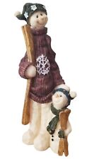 FIGURINE SNOWMAN SKIING SNOWMAN WITH CHILD 11 in H STATUE TEXTURED Sweater picture