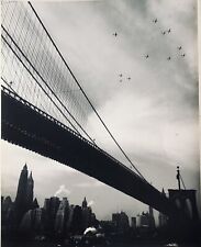 LARGE Impressive c. 1942 Silver Gelatin Photo Brooklyn Bridge WWII Airplanes NYC picture