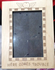 Here Comes Trouble Photo Frame Engraved Wooden for 5x7 Photo of Your Baby picture