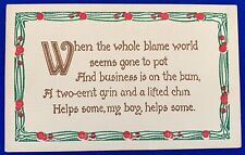 Antique Early 1900s Philosophy Series When the whole blame world Linen Postcard picture