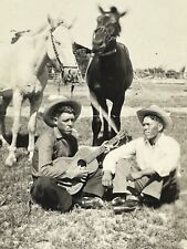 ZF Photograph Handsome Men Cowboys Horses Smoking Cigarette Playing Guitar 1920s picture