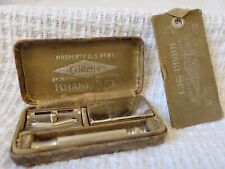 Vintage WWI Army 1918?? Gillette Khaki Set Safety Razor Set w Mirror picture