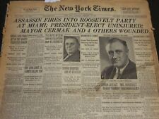 1933 FEBRUARY 16 NEW YORK TIMES - ASSASSIN FIRES INTO ROOSEVELT PARTY - NT 6172 picture