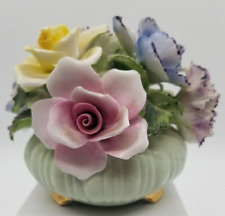 VTG Radnor Bone China England Flowers Roses Carnations Pink Purple Yellow Green picture