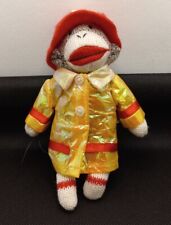 Vintage Small Fireman Sock Monkey In A Yellow Rain Coat 6