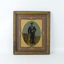 Antique Full Plate Tintype Photograph SMS Siegfried German Sailor Painted Framed picture
