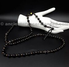 The Catholic Yin and Yang 5 Decade Ankh Rosary, Ankh Cross, polygonic Black Onyx picture