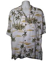 Ocean Current Hawaiian Shirt Men's Large Casual Button-Up  Palm Trees Print picture