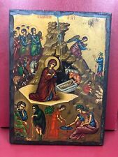 A Rare Antique 20c Orthodox Nativity Icon HAND PAINTED on Old Wood picture