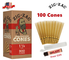 Authentic Zig-Zag 1 1/4 Size Unbleached Pre rolled Cone 100 Cones & Raw Lighter  picture