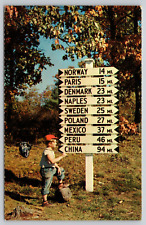 Postcard ME Maine The Signpost With Boy Hitchhiking Chrome UNP A13 picture