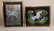 Mama & Baby Unicorn Under Moon Iridescent Surreal Fantasy Land Foil Prints 10x8 picture