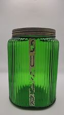  Vintage Owens-Illinois Ribbed Green Glass Hoosier Sugar Canister c.1930 picture