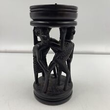 Vintage Hand Carved African Dark Wood Family Tree Candle Holder picture