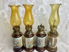 Vintage  Hong Kong Amber Oil Lamps SET of 4 Amber 1970’s Jesus Religious picture