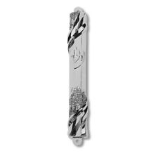 Mezuzah Case Metal Silver-Tone Jewish  Blessing for Home Old City Design picture