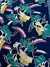 Miami Beach Dynamite Art Deco Abstract Magnolias Black Barkcloth Vintage Fabric picture
